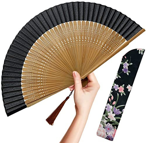 OMyTea Éventail pliable pour femme,Éventail pliable chinois japonais vintage en soie de bambou,pour flash chaud, église, décoration, EDM, festival de musique, danse, spectacle, cadeau (bambou sexy)