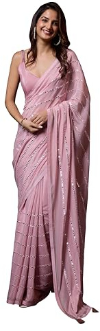 TRENDMALLS Silke Papper Spegel Arbete Broderi Sari, Ljusrosa, one size