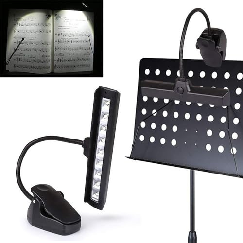 iKenta Battery Operated Music Stand Light 9 LED Super Bright Gooseneck Orchestra Piano Light Reading Lamp Clip On Lights for Grand Piano, Orchestra, Podium, Sheet Music, Guitar