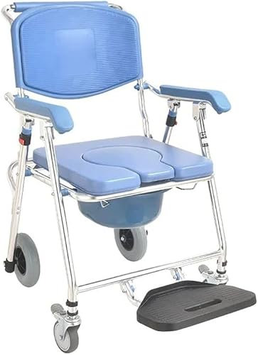 Suuim Klappbarer Toiletten-/Duschstuhl, Nachttisch-Toilettenrollstuhl, mobiler Toilettenstuhl, Transportstuhl, Rutschfester Duschrollstuhl mit klappbarer Fußstütze, bis zu 150 kg