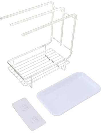 Gsycle Soporte para Trapos De Cocina, Soporte para Esponja para Fregadero De Cocina con Estante De Secado para Paños De Cocina, Cepillo De Esponja, Jabonera, Estante para Paños De Cocina(02)