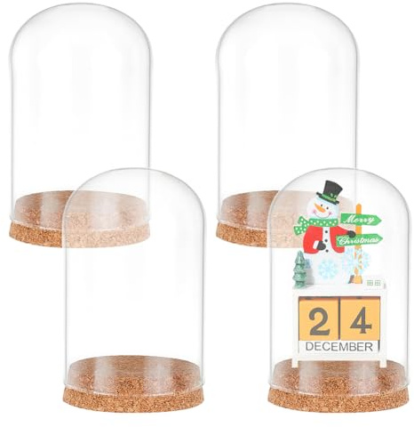 PandaHall 4pcs Glass Cloche Dome Glass Display Bottle Bell Jar with Cork Base Dome Cover Decorative Jars Display Case for Flower Storage Home Christmas Party Decoration 3.15x4.72inch