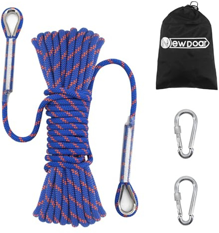NewDoar 14KN statiskt klättringsrep 8 mm (5/16) tillbehörssladdutrustning 10 m (66 fot) (20 m) 98 fot (30 m) 165 fot (50 m) Flyktrep med 2 karbinhakar för isklättringsutrustning,