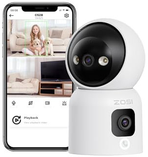 ZOSI 2-in-1 2K Indoor WiFi Camera, 360° Dual-Lens Dual Views Home Security Baby/Elder/Pet Monitor with APP, 2.4G/5G Dual-Band Wi-Fi CCTV Camera, Click/Gesture Calling, Person Motion Detection, C528