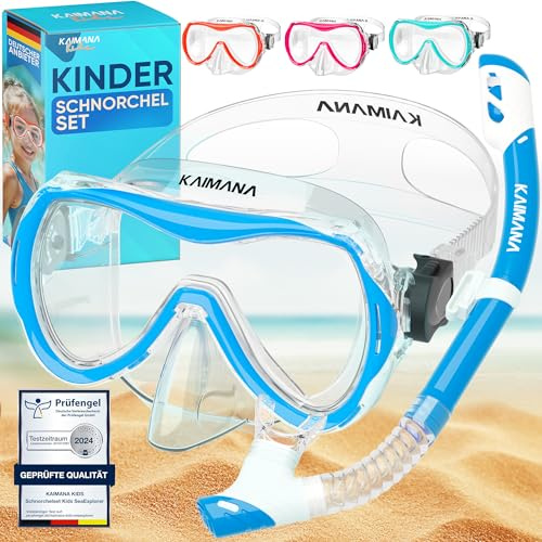 Das Neue KAIMANA® SeaExplorer Schnorchelset Kinder + Tragetasche, Taucherbrille mit Schnorchel, Taucherbrille Kinder, Alternative zur Schnorchelmaske Kinder, Taucherbrille mit Stoffband/Silikonband