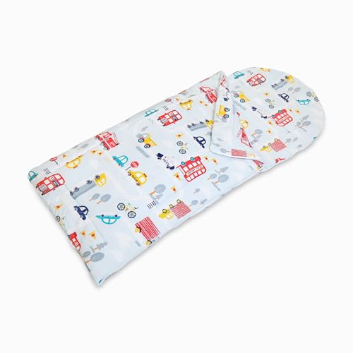 Happy Linen Company Sac de couchage réversible pour filles et garçons Motif voitures Bleu 155 x 65 cm