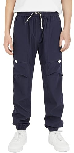 YoungSoul Pantalon Cargo Imperméable pour Garçon Taille Élastique Pantalon de Randonnée Extérieur Enfants Bleu foncé 14-16 Ans