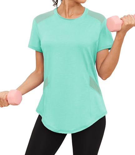 Gyabnw Gym Top Women Yoga Running Workout Tops Ladies Sports Tshirt Clothes Pilates Active Wear Green