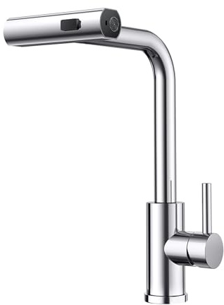 FORIOUS Robinet de Cuisine Cascade, Rotatif à 360° Mitigeur Cuisine avec Douchette, à Haute Pression avec Levier Unique et 3 Modes de Pulvérisation, Chrome Poli