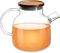 Impolio 1400ml Glas-Teekanne mit Siebeinsatz, Teekanne mit Holzdeckel, Hitzebeständiges Borosilikat Glas, Teekanne mit Sieb, Teekannendesign, Teeservice, Teapot