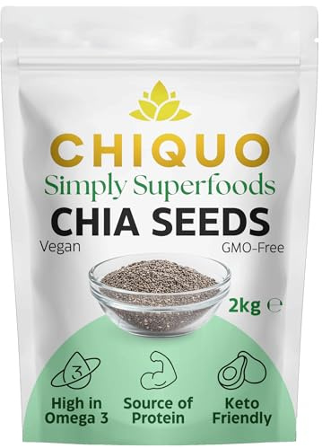 Chiquo Chia Seeds 2kg | Vegan & GMO-Free | High in Protein, Omega-3 & Fibre | Keto Friendly Superfood | Resealable Pack | Ideal for Smoothies, Baking & Meal Prep