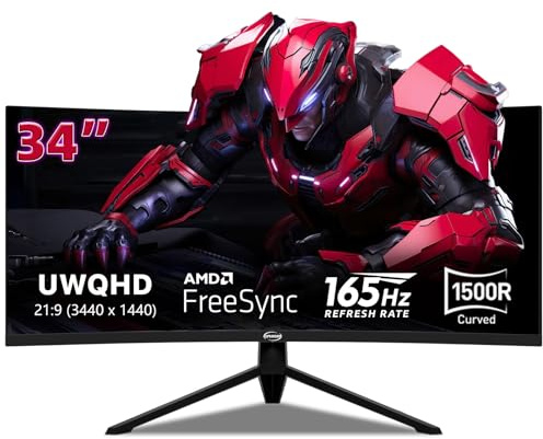 GPVHOSO 34 Curved Gaming Monitor 4K, (3440 x 1440) 165Hz Ultra Wide Computer Monitor, HDR, 1500R, 125% sRGB, DCI-P3 92%, HDMI/DP and Built-in Speaker Support Wall