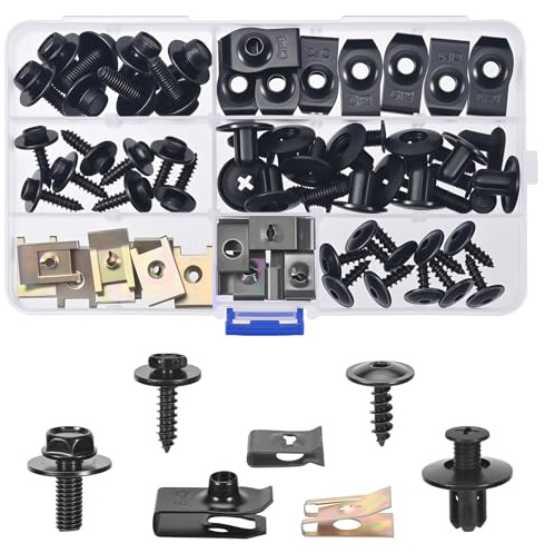 Szaboviktoria 64 Pezzi Viti Autofilettanti per Metallo, Clip di Fissaggio per Auto, Kit Assortimento di Vite per Autoveicoli, Auto U-Clips Fissaggio Metallo, Auto Viti Carene Bulloni di Fissaggio