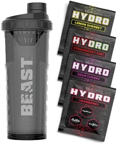 Beast Hydro Gift Set for Runners and Gym Lovers - Protein Shaker Bottle and Hydro Electrolytes Powder Samples - 4 Sachets + 1 Litre Shaker Bundle