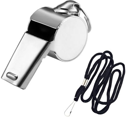 JZK Sifflet de Sport en Acier Inoxydable, Son Clair et Puissant, avec Cordon, pour entraîneurs, Sportifs Scolaires, arbitres de Football et Officiels