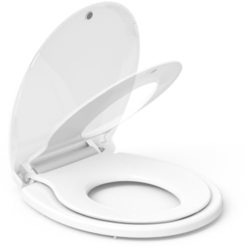 Garvee Round Toilet Seat with Toddler Seat, PP Safe Material, 2 in 1 Toilet Seat for Family Built-in Baby Seat Removable, 17 in,Soft Close + Easy Clean(White)