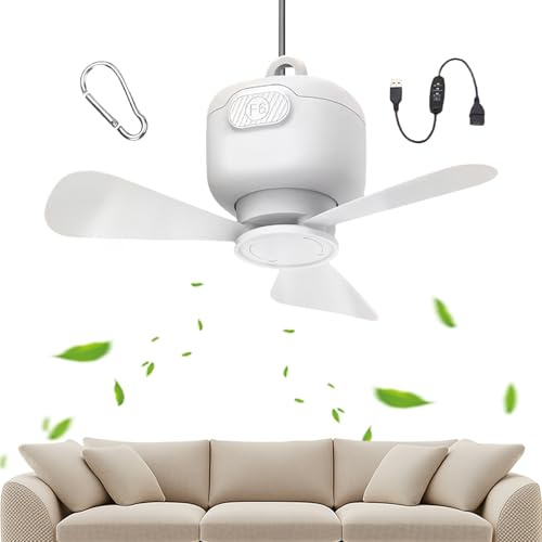 Genérico Ventilador De Techo Con Batería,Ventilador De Techo Para Autocaravanas Con Mando A Distancia Inalámbrico - Soporte Con Gancho Para Taller Garaje Dormitorio Patio Camping