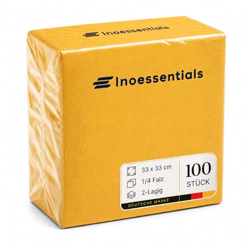 Inoverse Servietten Gelb 33 x 33 cm, 100 Stück, Papierservietten 2-lagig