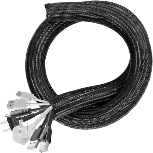 THQAE 3 m nascondi cavi, Guaina Cavi Self-closing, Flessibile Guaina Cavi Intrecciata, Tagliabile Nascondi Guaine, per TV/Computer Ufficio Casa Auto, Cavo di Ricarica, Bicicletta