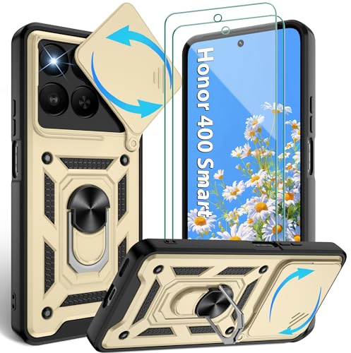 Jshru for Honor 400 Smart Case with Screen Protector,Built-in Camera Protection Cover and Ring Kickstand,Military Grade Shockproof Case,Honor 400 Smart -Gold