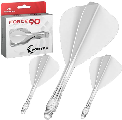 Mission Darts | Force 90 Vortex | Moulded Flight & Shaft | Kite Shape | Multiple Lengths and Colours Available. (White, Short)