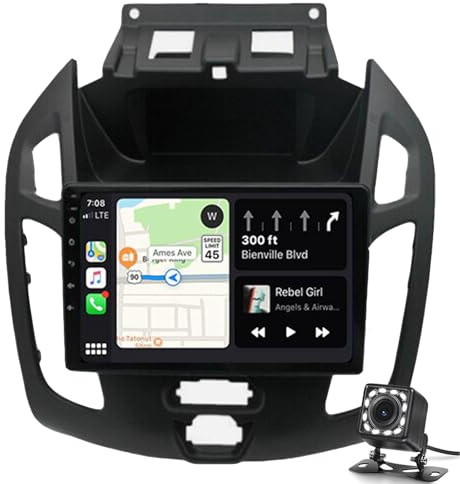 9 tum Carplay trådlös Android-bilradio för Ford Transit Connect 2014+, 2 DIN pekskärmsstereo med GPS, Bluetooth, FM/RDS, DSP, Canbus, kamera (WIFI 1G+32G)
