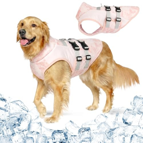 Chaleco Perro Refrescante Verano, Ropa para Perros Transpirable y Ligera con Anilla D, Ajustable, Chaleco Anticalor para Perros para Exteriores, Brisa Rosa XL