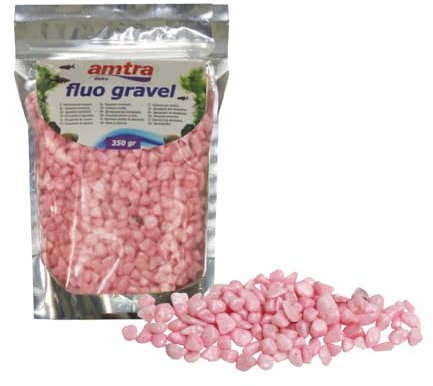 Amtra Fluo Gravel - Aquarium Decorative, Ceramic Bottom Gravel, for Freshwater and Saltwater Aquarium, Dust Free, Pink, 350g