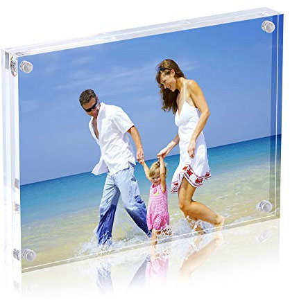 AMEITECH Acryl Bilderrahmen, 9x13 cm transparent, doppelseitig magnetisch Bilderrahmen, Desktop rahmenlose Postkarte Display