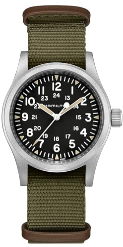 Hamilton Khaki Field Mechanical Men's Watch, 38mm Stainless Steel Case, Swiss Made, Black Dial Analog Wrist Watch for Men, 50m Waterproof, Sapphire Crystal, Textile Strap