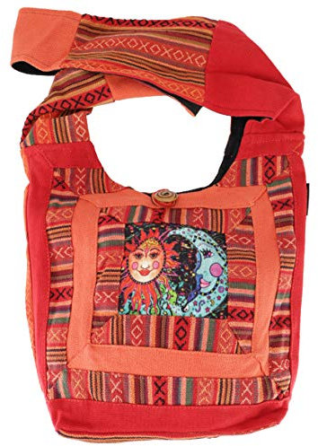 GURU SHOP Schultertasche, Hippie Tasche, Goa Schulterbeutel mit Sonne, Mond - Rostorange, Unisex - Erwachsene, 30x35x20 cm