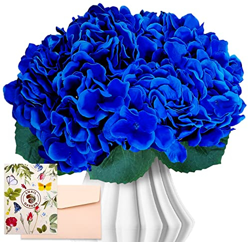SNAILGARDEN Fleurs d'hortensia artificielles,lot de 2 bouquets d'hortensias en soie réalistes avec 10 fausses têtes d'hortensia,avec carte de vœux pour décoration de centres de table de mariage (bleu)