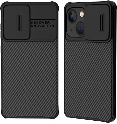 XTCASE Cover per iPhone 13/14 Custodia, Protezione Copri Fotocamera Scorrevole Ultra Sottile Rigida Hard Antiurto Antigraffio Antiscivolo Shockproof Protettiva Case, Nero