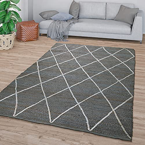 TT Home Wohnzimmer Teppich Kurzflor Handgeknüpft Skandi Design 3D Optik Modern, Farbe: Dunkelgrau, Größe:80x150 cm
