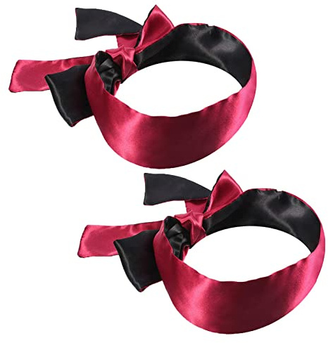2-pack satin ögonbindel ögonskydd, silkesögonmasker mjuka persienner veck för sömn, spel, resor (svart/vinröd)