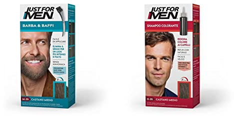 Just For Men Kit Barba e Capelli. Castano Medio. Tinta Semipermanente per Uomo. Senza Ammoniaca, delicato su Barba e Capelli. 2 pezzi.