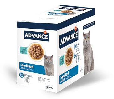 Advance Comida Húmeda para Gatos Adultos Esterilizados con Bacalao, Multipack 12 x 85 g, Total 1.02 kg