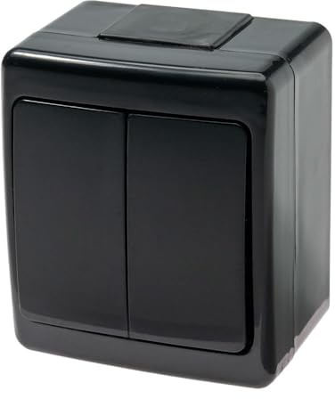 Doppel Aufputzschalter IP44 16A/250V Schuko Aufputz Feuchtraum Steckdose Schwarz