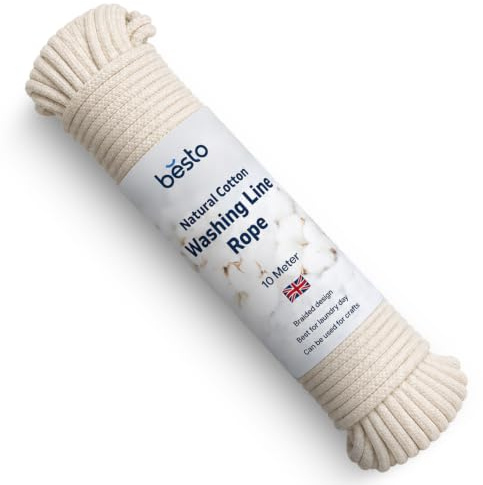 Besto Washing Line Rope Outdoor Clothes Line Laundry Line Outdoors Multipurpose Braided Cotton Soft Rope for Garden, Arts and Crafts | 4mm (10M)