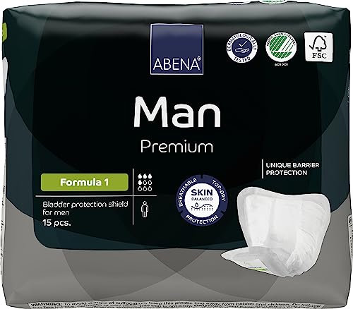 ABENA Man Formula 1 Premium SPARPAKET (15 x 12 = 180 Stück) Inkontinenzeinlagen für Herren, 450 ml Saugfähigkeit, schnell einziehende, diskrete und anatomische geformte Einlagen für Männer