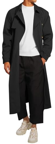 Runcati Mens Trench Coat Double Breasted Belted Windbreaker Jackets Lapel Lightweight Long Jacket Casual Overcoat