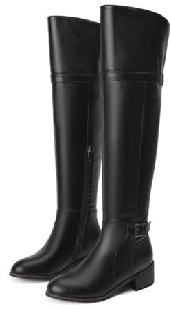 ENWIND Bottes Cuissardes Femme Hiver Longue Botte À Talon Plat Botte Equitation,Noir,43 EU