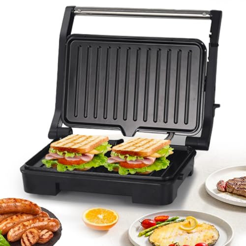 SUPERLEX Elektrischer Kontaktgrill, Sandwich Toaster Panini Press Braten mit Antihaftplatten, Offen bis 180°, Kompakter Gesundheitsgrill mit automatischer Temperaturregelung, 1000W