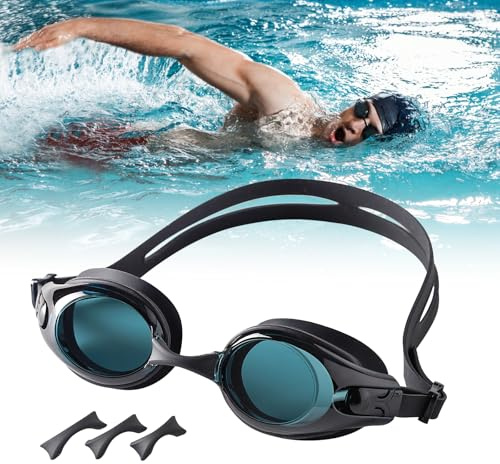 gatmove Schwimmbrille mit Sehstärke, Antifog Spray UV-Schutz HD Objektiv Schwimmbrille Profi, Swimming Goggles mit verstellbaren Bändern und Auswechselbare Nasenstützen für Männer und Frauen -3.00