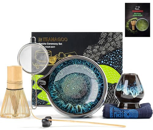 TEANAGOO Matcha Whisk, 7 Pcs Matcha Set, Matcha Kit for Ceremony, Matcha Tea Set for Making Breakfast/Latte, Ceramic Matcha Bowl(chawan) Whith Spout and Whisk, Gift for Matcha Lover