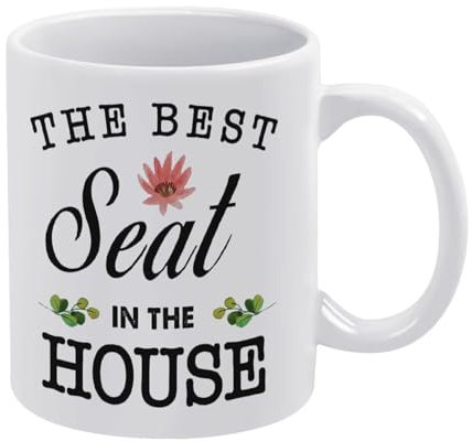 KOPUTE Lustiger Badezimmerbecher, Toilettentasse für Zuhause, lustiger Kaffeebecher mit Aufschrift The Best Seat in The House, lustige Kaffeetasse, Männerhöhlendrucke, das beste Geschenk für