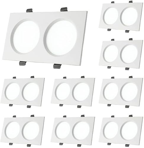 Lot de 9 spots LED encastrés ultra-minces à 2 lampes carrées 10 W, 18 W, 24 W, 36 W, 2 têtes, blanc/noir, garniture de déflecteur, projecteurs haute luminosité en forme de gaufrette 3000 K, IRC 90+
