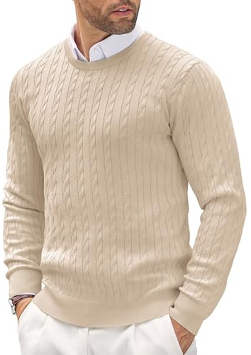 COOFANDY Maglioni Uomo Girocollo Maglione a Maglia Casual Felpa Firmati a Maniche Lunghe Maglione da Lavoro Uomo Estivo Sweater Business Beige M