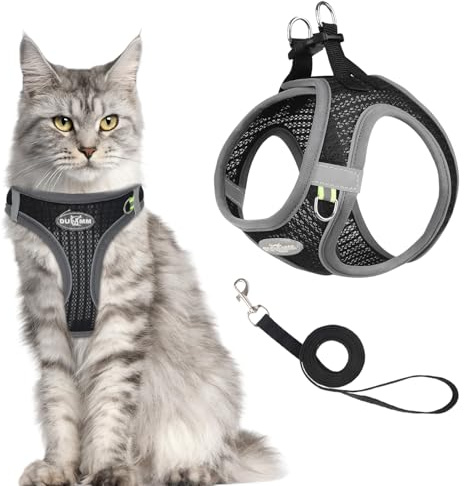 MOTIBACK Katt komfort, ventilerande svart kattsele med mjuk sele för bröstsele, urness, kattsele med koppel som går sönder, justerbart kattkoppel med sele för katter (S)