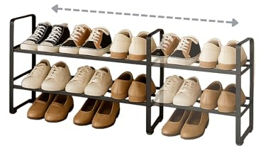 ABB4US | Zapatero Metálico Extensible de 2 Niveles | Hasta 16 Pares | Organizador de Zapatos Ajustable para Entrada o Armario | 65–115 x 22 x 39 cm | 100% Metal